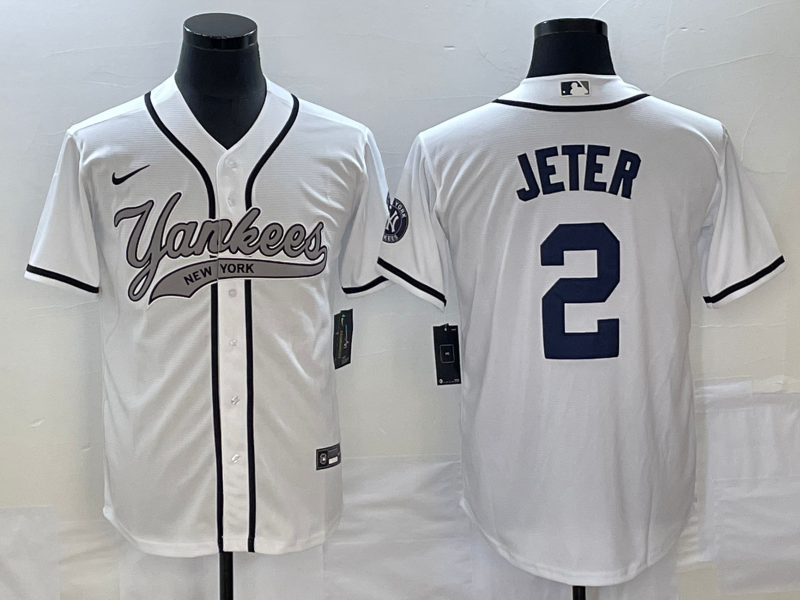 Men's New York Yankees Derek Jeter #2 White Jersey Joint Edition